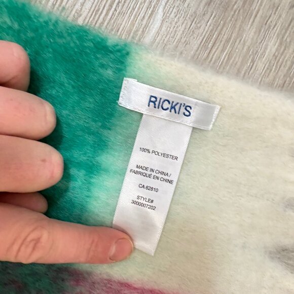 Ricki's Chunky Fringe Blue Pink Plaid Green Fluffy Oversized Scarf - Picture 3 of 7